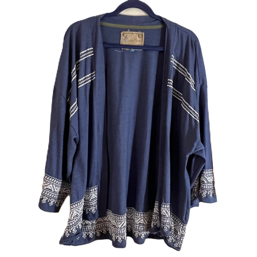 Living Planet Boho Women's Embroidered Kimono Cardigan Jacket Blue White XL